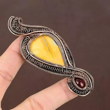 Натуральный желтый мукаит, янтарь, подвеска ручной работы из медной проволоки, 3,74 дюйма, v5h98