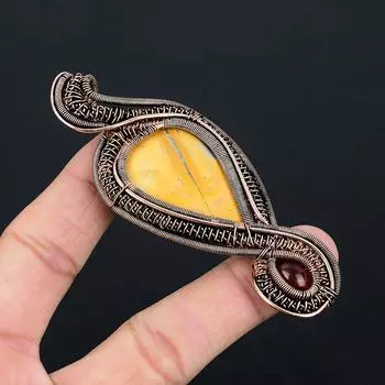 Натуральный желтый мукаит, янтарный кулон ручной работы из медной проволоки 3,74 L7n61