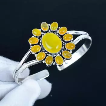 Натуральный желтый оникс драгоценный камень ручной работы манжета браслет 925 стерлинговое серебро манжета браслет, браслет в форме цветка из желтого оникса для жены, унисекс браслет, подарок 7 жёлтый