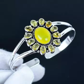 Натуральный желтый оникс драгоценный камень ручной работы браслет-манжета из стерлингового серебра 925 пробы, браслет в форме цветка цитрина для жены, унисекс браслет, подарок 7 жёлтый