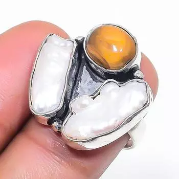 Натуральный жемчуг Бива, драгоценный камень жемчуг 925 пробы ювелирное кольцо размер 6 r0j53