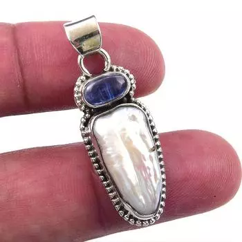 Натуральный жемчуг Бива, кианит 925 пробы, ювелирный кулон из стерлингового серебра 1,50 дюйма K9r63