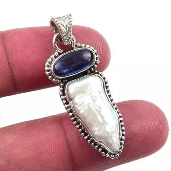 Натуральный жемчуг Бива, кианит 925 пробы, ювелирный кулон из стерлингового серебра 1,50 дюйма R6f53