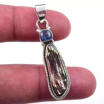 Натуральный жемчуг Бива, кианит 925 пробы, ювелирный кулон из стерлингового серебра 1,75 дюйма S6B45