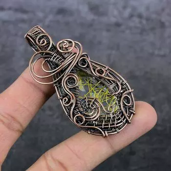 Натуральный золотой рутил, драгоценный камень, медная проволока, подарочная ювелирная подвеска 2,84 дюйма R5I21