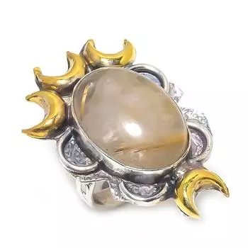 Натуральный золотой рутил, двухцветное кольцо из стерлингового серебра 925 пробы, размер 8 Q4E71