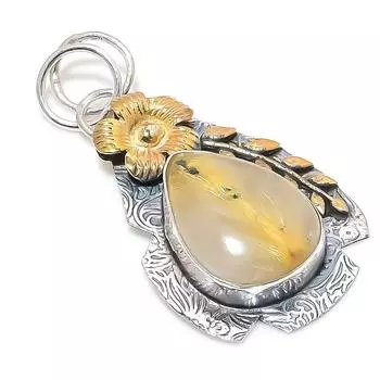 Натуральный золотой рутил, двухцветный кулон из стерлингового серебра 925 пробы, размер 2,09 дюйма, T2c15