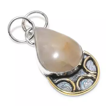 Натуральный золотой рутил, двухцветный кулон из стерлингового серебра 925 пробы, размер 1,81 дюйма, J8E77