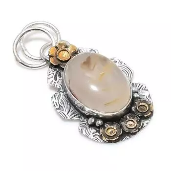 Натуральный золотой рутил, двухцветный кулон из стерлингового серебра 925 пробы, размер 1,77 дюйма, r0A54