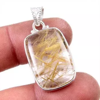 Натуральный золотой рутил из стерлингового серебра 925 пробы, подарочная подвеска 1,5 дюйма L1t35