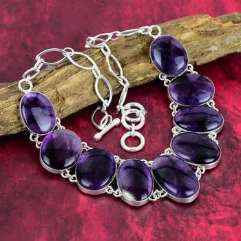 Натуральный звездчатый аметист, драгоценный камень ручной работы, стерлинговое серебро 925 пробы, удивительное ожерелье, подарок на день рождения 18 Inches With Adjustable фиолетовый