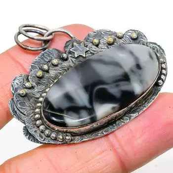 Natural Ocean Fume Agate Gemstone 925 Sterling Silver Gift Pendant 1.89 Z6A15