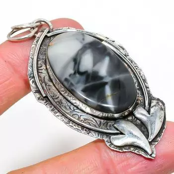 Natural Ocean Fume Agate Gemstone 925 Sterling Silver Gift Pendant 2.80 E4k69