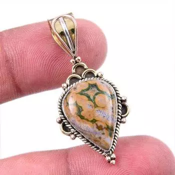Natural Ocean Jasper 925 Solid Sterling Silver TwoTone Gift Pendant 1.50 w2F97