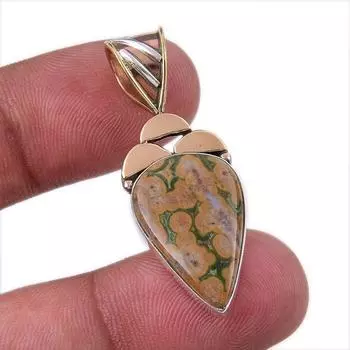 Natural Ocean Jasper 925 Solid Sterling Silver TwoTone Gift Pendant 1.75 V4R64