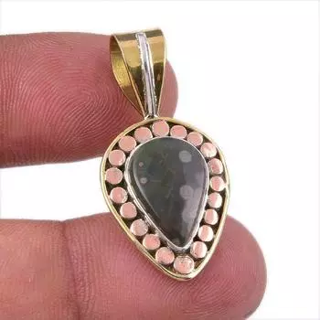 Natural Ocean Jasper 925 Solid Sterling Silver TwoTone Gift Pendant 1.25 j3P88