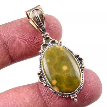 Natural Ocean Jasper 925 Solid Sterling Silver TwoTone Gift Pendant 1.50 V8a61