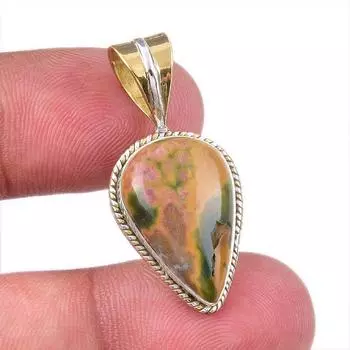 Natural Ocean Jasper 925 Solid Sterling Silver TwoTone Gift Pendant 1.50 B1S07