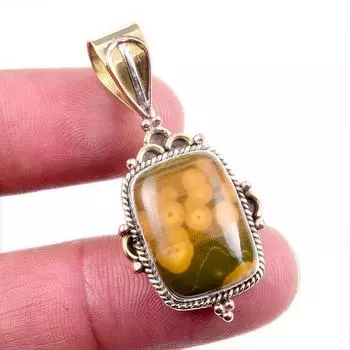 Natural Ocean Jasper 925 Solid Sterling Silver Jewelry TwoTone Pendant 1.5 s6f73