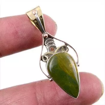 Natural Ocean Jasper 925 Solid Sterling Silver TwoTone Gift Pendant 1.75 D1v51