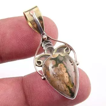 Natural Ocean Jasper 925 Solid Sterling Silver TwoTone Gift Pendant 1.50 d7W47