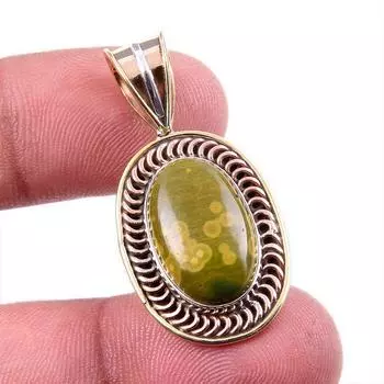 Natural Ocean Jasper 925 Solid Sterling Silver Jewelry TwoTone Pendant 1.5 A7h75