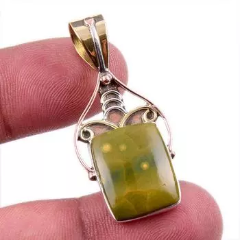 Natural Ocean Jasper 925 Solid Sterling Silver TwoTone Gift Pendant 1.75 s0V22