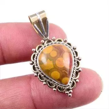Natural Ocean Jasper 925 Solid Sterling Silver Jewelry TwoTone Pendant 1.5 O7t53