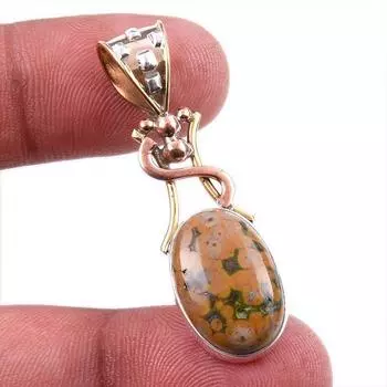 Natural Ocean Jasper 925 Solid Sterling Silver TwoTone Gift Pendant 1.75 A2p41