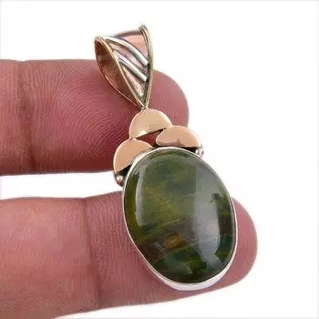 Natural Ocean Jasper 925 Solid Sterling Silver TwoTone Gift Pendant 1.75 y0c55