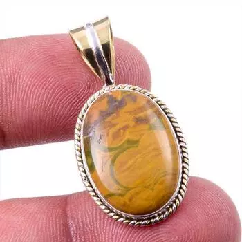 Natural Ocean Jasper 925 Solid Sterling Silver TwoTone Gift Pendant 1.25 y8B86