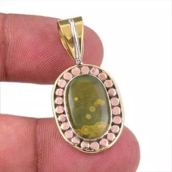 Natural Ocean Jasper 925 Solid Sterling Silver TwoTone Gift Pendant 1.50 e1N55