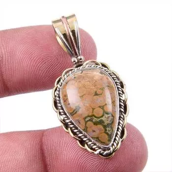 Natural Ocean Jasper 925 Solid Sterling Silver TwoTone Gift Pendant 1.50 J8Z87