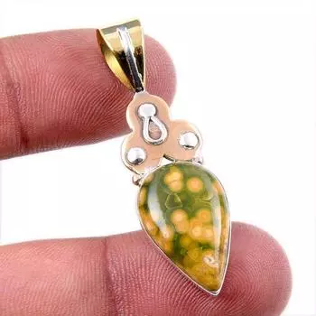 Natural Ocean Jasper 925 Solid Sterling Silver TwoTone Gift Pendant 1.75 D7g65