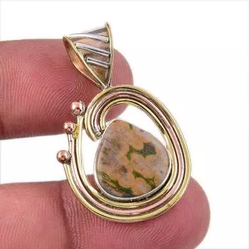 Natural Ocean Jasper 925 Solid Sterling Silver TwoTone Gift Pendant 1.50 J1o61
