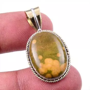 Natural Ocean Jasper 925 Solid Sterling Silver TwoTone Gift Pendant 1.25 L7o13