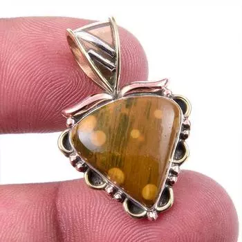 Natural Ocean Jasper 925 Solid Sterling Silver TwoTone Gift Pendant 1.25 H0p48