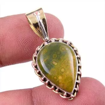 Natural Ocean Jasper 925 Solid Sterling Silver TwoTone Gift Pendant 1.25 T5h19