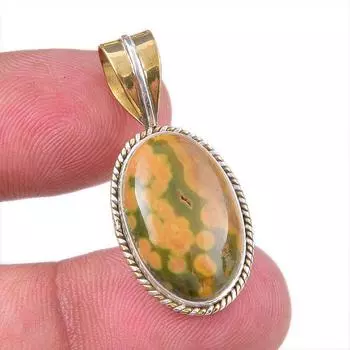 Natural Ocean Jasper 925 Solid Sterling Silver TwoTone Gift Pendant 1.50 T2t39