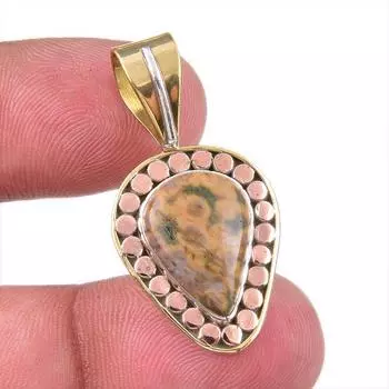 Natural Ocean Jasper 925 Solid Sterling Silver TwoTone Gift Pendant 1.50 J4P14