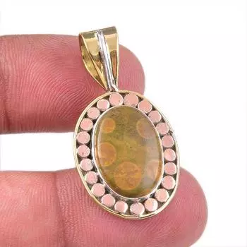 Natural Ocean Jasper 925 Solid Sterling Silver TwoTone Gift Pendant 1.50 c2N02