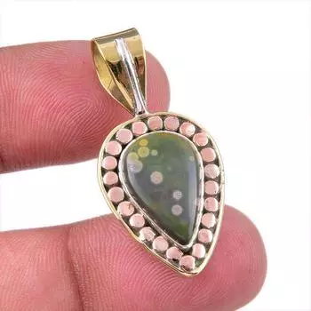 Natural Ocean Jasper 925 Solid Sterling Silver TwoTone Gift Pendant 1.50 m2p53