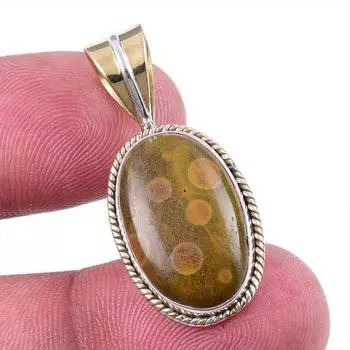 Natural Ocean Jasper 925 Solid Sterling Silver TwoTone Gift Pendant 1.50 Z3s41