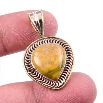Natural Ocean Jasper 925 Solid Sterling Silver Jewelry TwoTone Pendant 1.5 s9c41