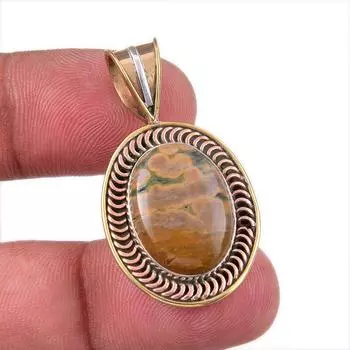 Natural Ocean Jasper 925 Solid Sterling Silver TwoTone Gift Pendant 1.50 Y7C10