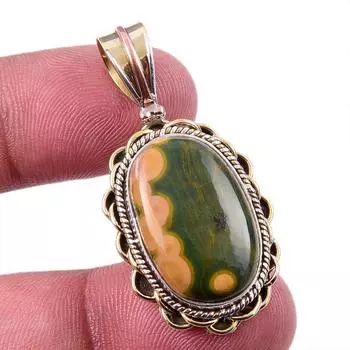Natural Ocean Jasper 925 Solid Sterling Silver TwoTone Gift Pendant 1.50 j9h20
