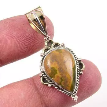 Natural Ocean Jasper 925 Solid Sterling Silver TwoTone Gift Pendant 1.50 a3Q99