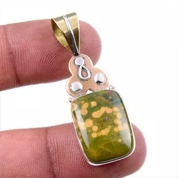 Natural Ocean Jasper 925 Solid Sterling Silver TwoTone Gift Pendant 1.75 e6N18
