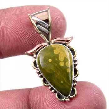 Natural Ocean Jasper 925 Solid Sterling Silver TwoTone Gift Pendant 1.25 q0E18