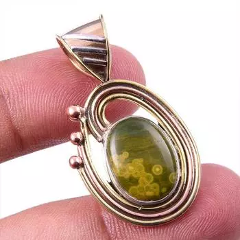 Natural Ocean Jasper 925 Solid Sterling Silver TwoTone Gift Pendant 1.50 z2u60